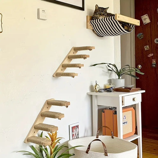 Cat Wall Climbing Shelves Four Step Cat Stairway with Sisal Rope Ladder Scratching for Kitten Perch Platform Walls Furniture Home Diy