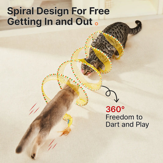 Potaroma Collapsible Spiral Tunnel Cat Toy with Feather and Bell for Indoor Cats, 20 Inches Unfolded